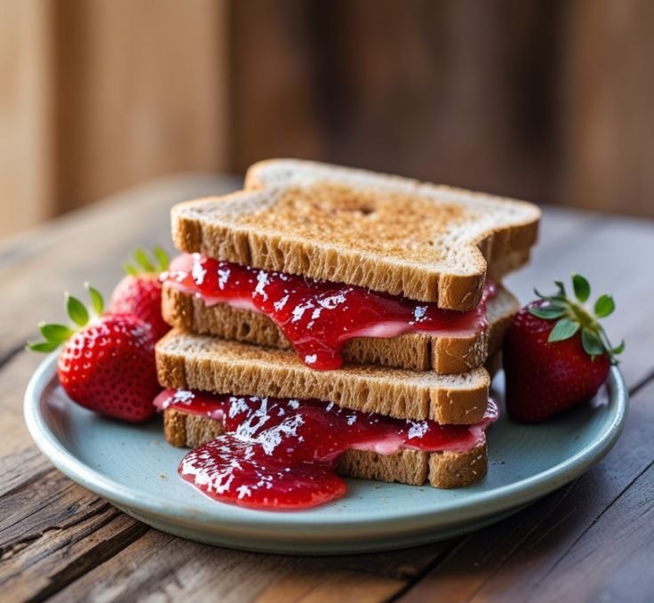 Toast spread with vibrant fruit jam and fresh berries