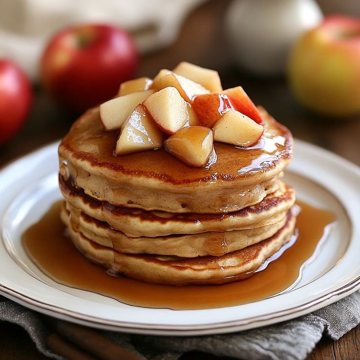 Pancakes topped with fruit jam, strawberries and blueberries